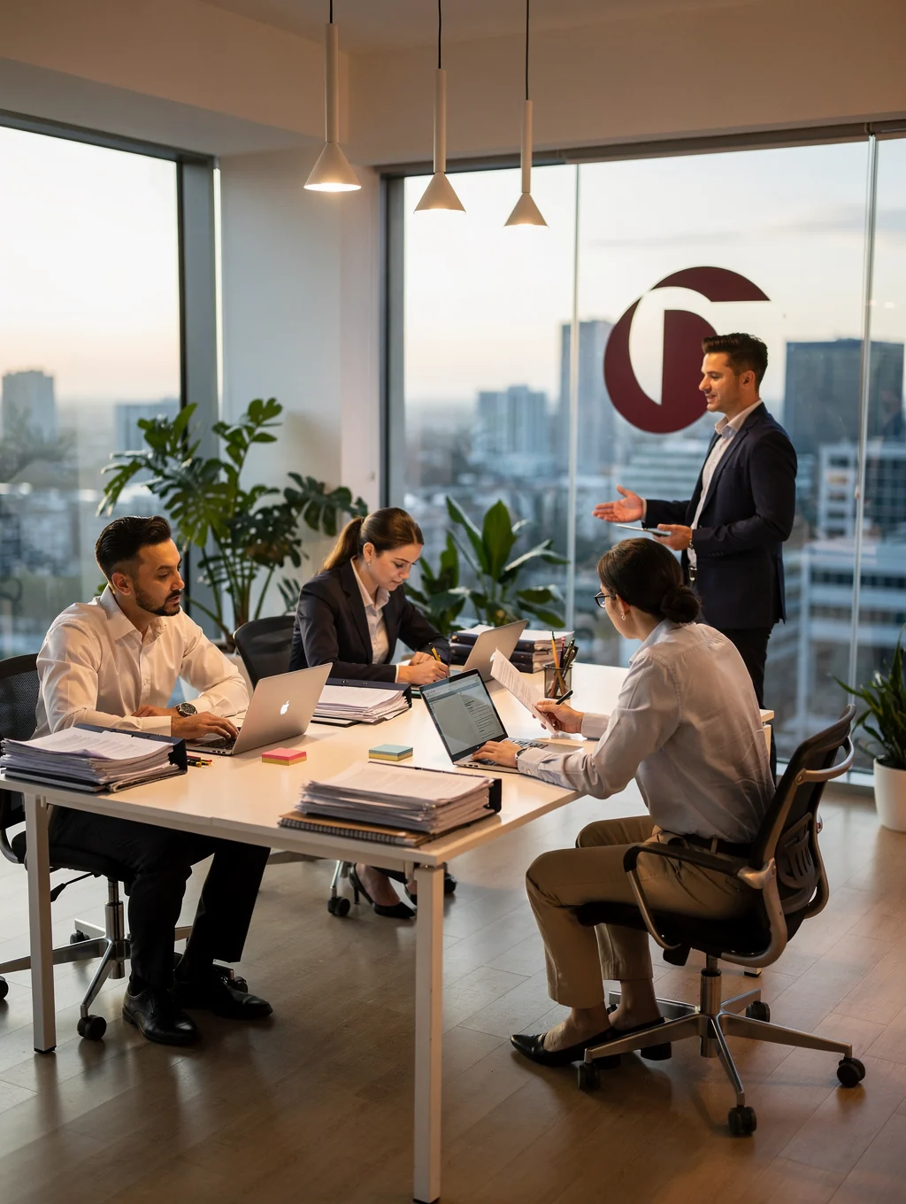 Professional accounting team working in a modern office environment
