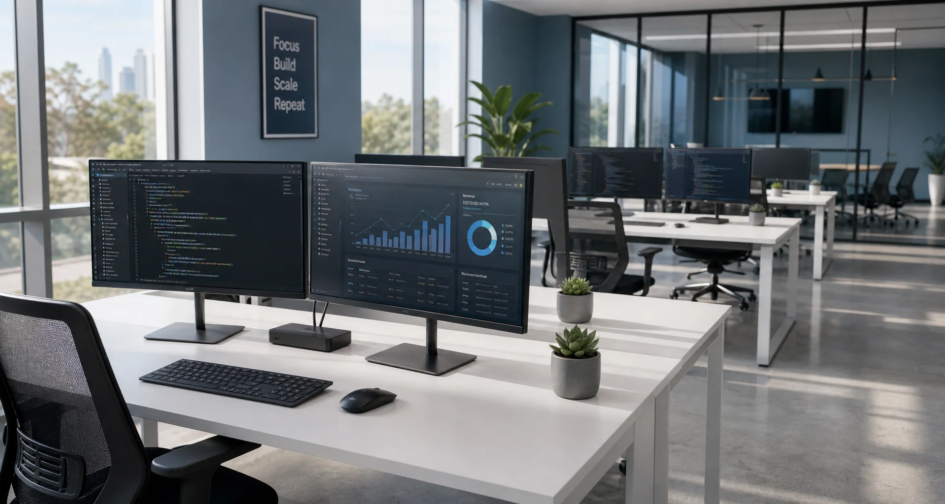 Professional accounting office interior with modern workspace and organized documentation