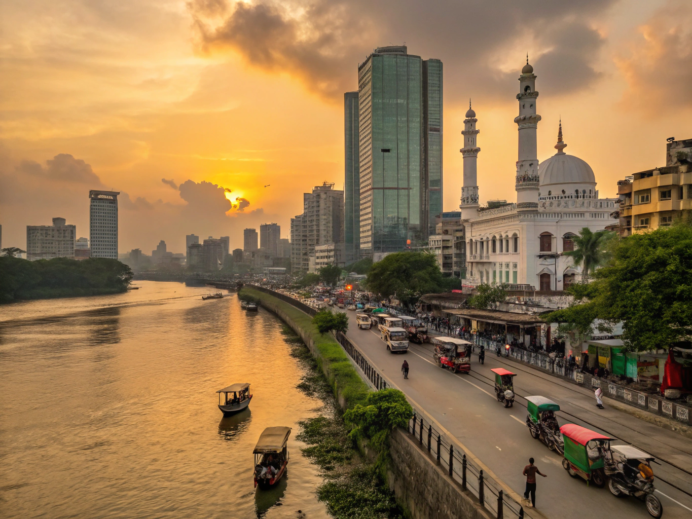 Desaturated architectural view of Dhaka skyline